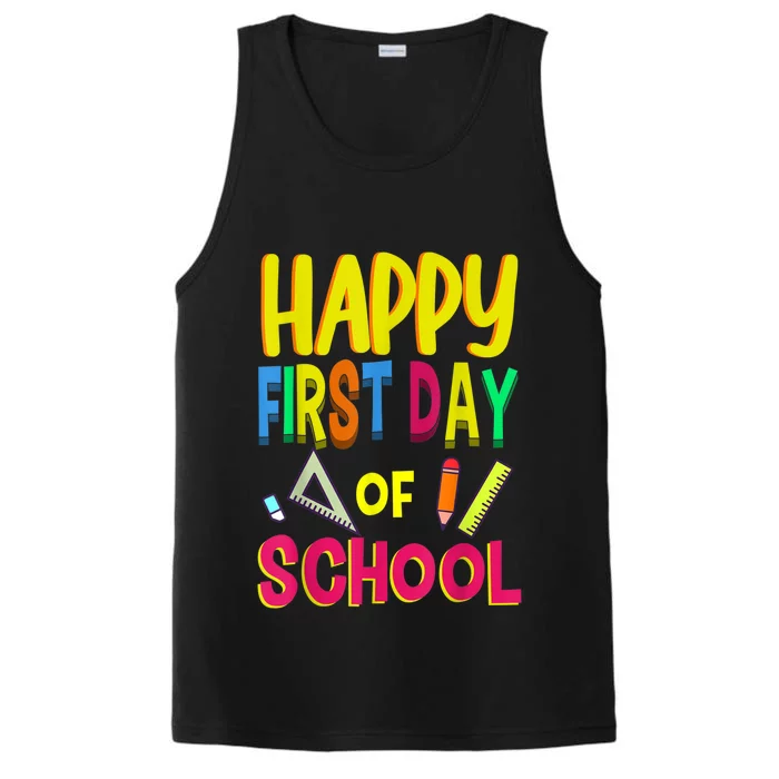 Happy First Day Of School Back To School Student Teacher Performance Tank