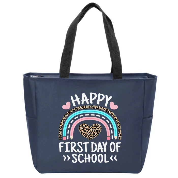 Happy First Day Of School Outfit Rainbow Teacher Student Zip Tote Bag