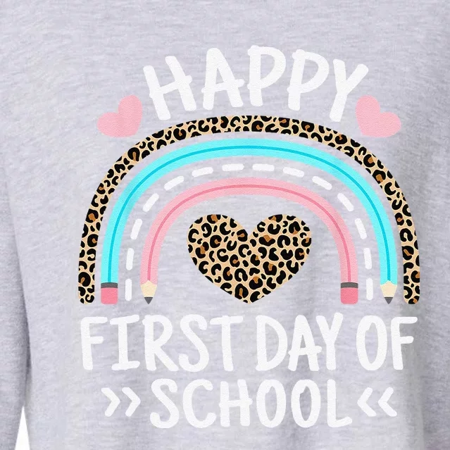 Happy First Day Of School Outfit Rainbow Teacher Student Cropped Pullover Crew