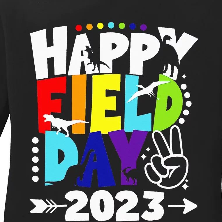 Happy Field Days School Trips Just Here for Dinosaur Student Ladies Long Sleeve Shirt