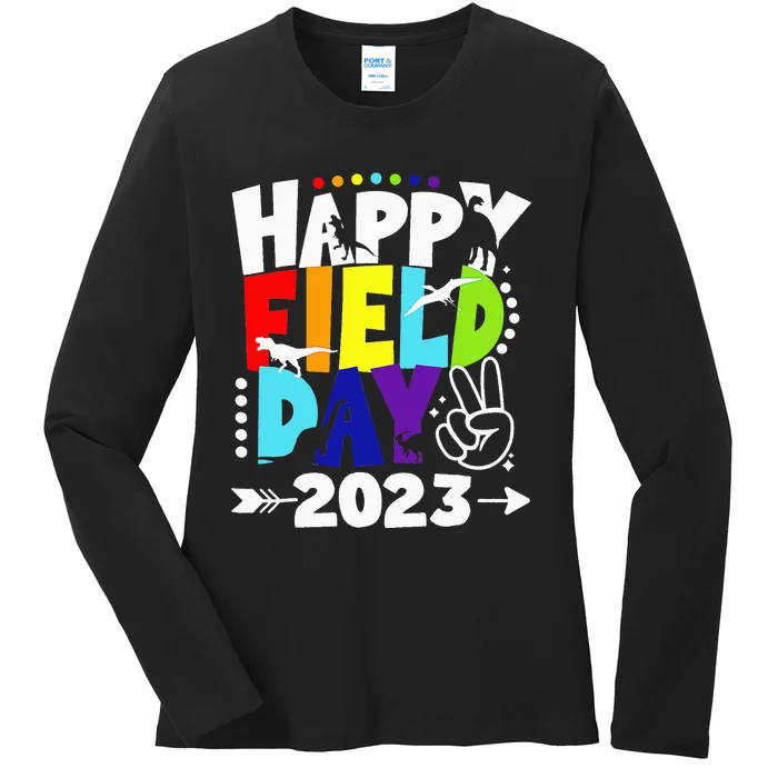 Happy Field Days School Trips Just Here for Dinosaur Student Ladies Long Sleeve Shirt