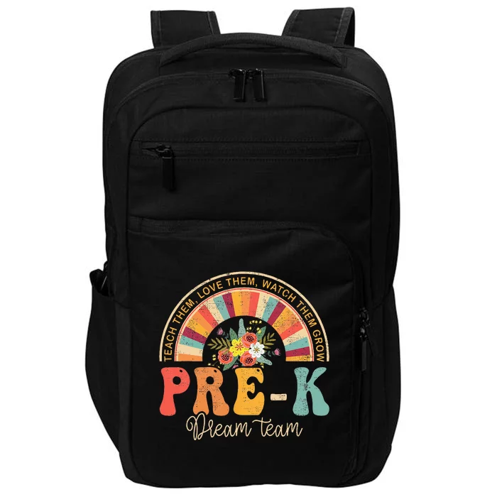 Happy First Day Pre K Team Teacher Kids 60s 70s Hippie Retro Impact Tech Backpack