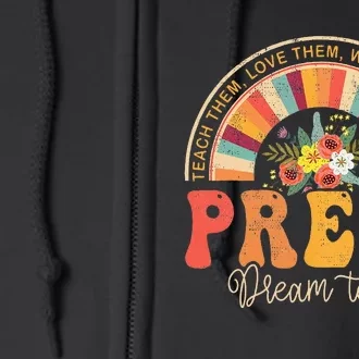 Happy First Day Pre K Team Teacher Kids 60s 70s Hippie Retro Full Zip Hoodie