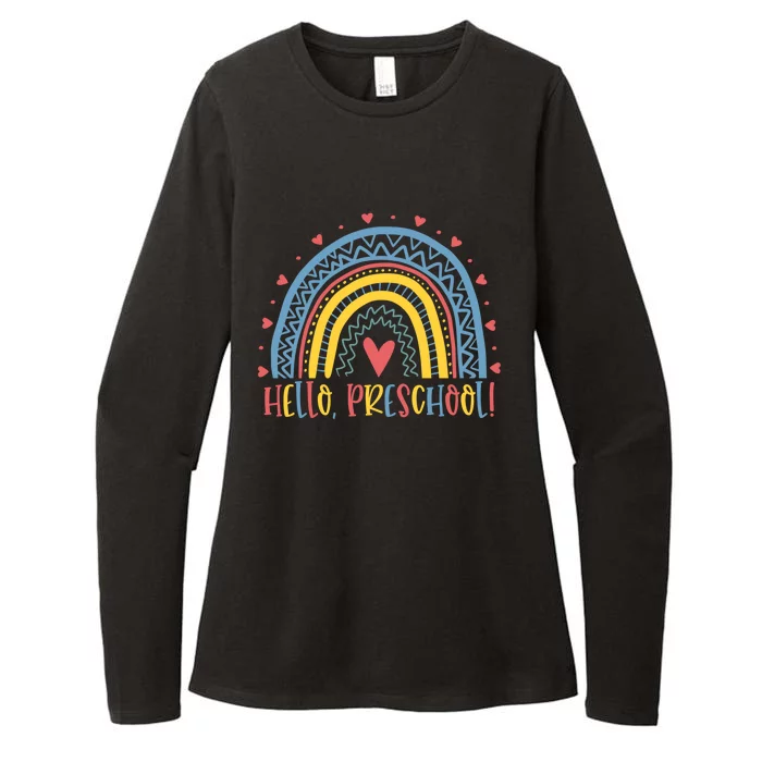 Happy First Day Of School Hello Preschool Teacher Rainbow Great Gift Womens CVC Long Sleeve Shirt