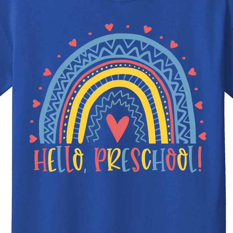 Happy First Day Of School Hello Preschool Teacher Rainbow Great Gift Kids T-Shirt