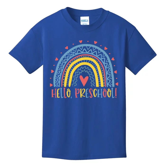 Happy First Day Of School Hello Preschool Teacher Rainbow Great Gift Kids T-Shirt