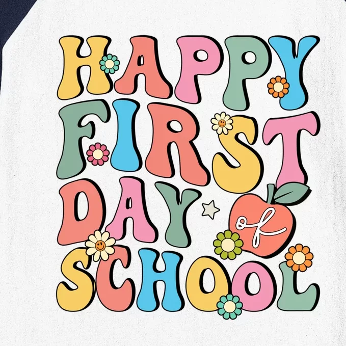 Happy First Day Of School Retro Groovy Teacher And Students Gift Baseball Sleeve Shirt