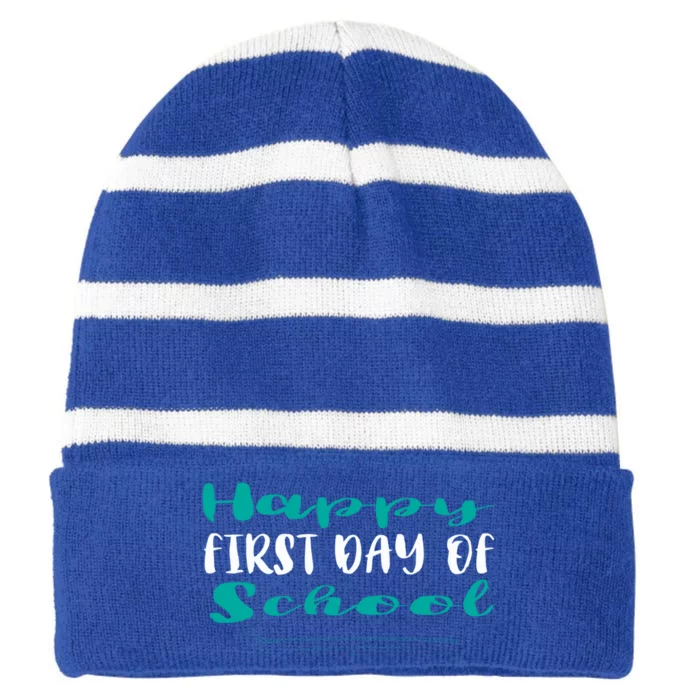 Happy First Day Of School Cool Gift Striped Beanie with Solid Band