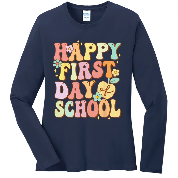 Happy First Day Of School Teachers Back To School Love Ladies Long Sleeve Shirt