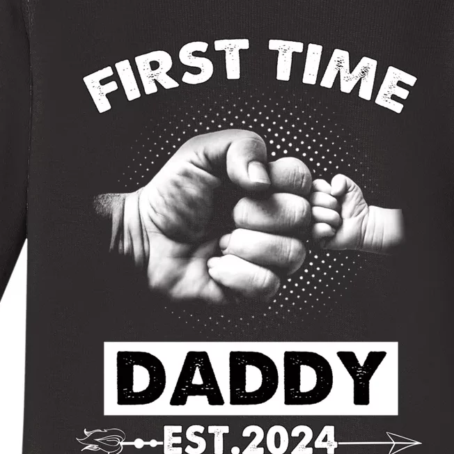 Happy Fathers Day First Time Daddy New Dad Est 2024 Baby Long Sleeve Bodysuit