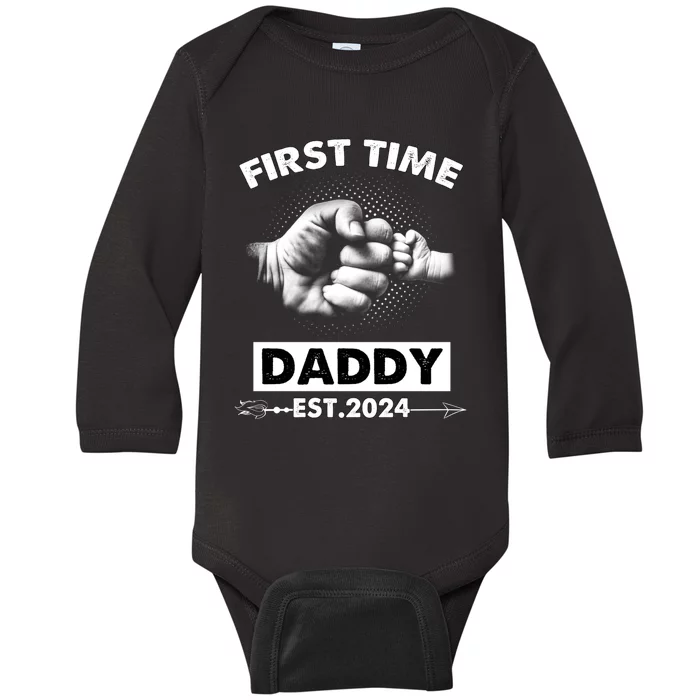 Happy Fathers Day First Time Daddy New Dad Est 2024 Baby Long Sleeve Bodysuit