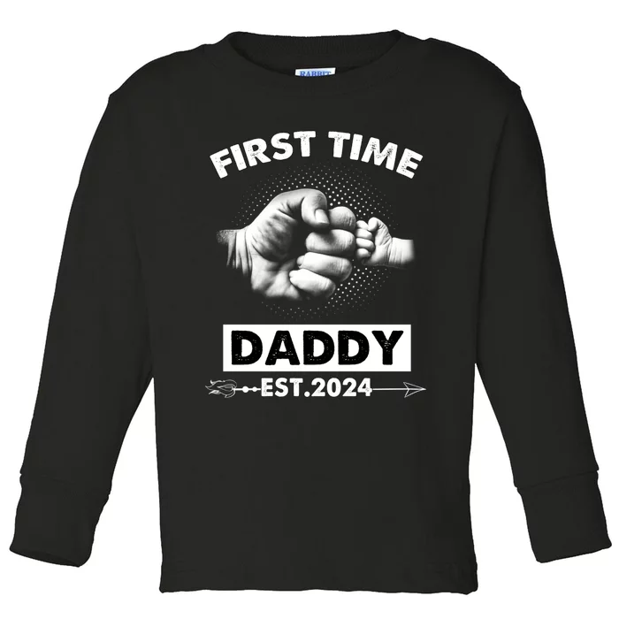 Happy Fathers Day First Time Daddy New Dad Est 2024 Toddler Long Sleeve Shirt