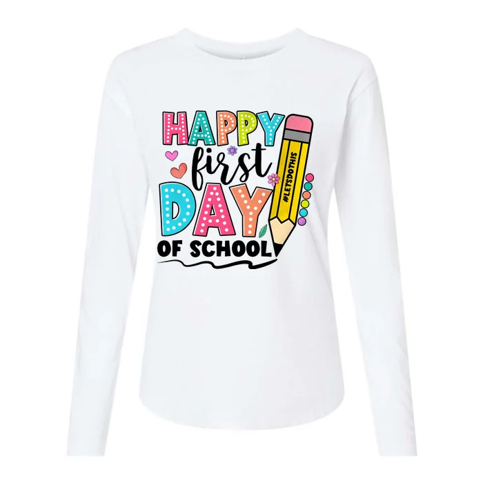 Happy First Day Of School Teacher Pencil Womens Cotton Relaxed Long Sleeve T-Shirt