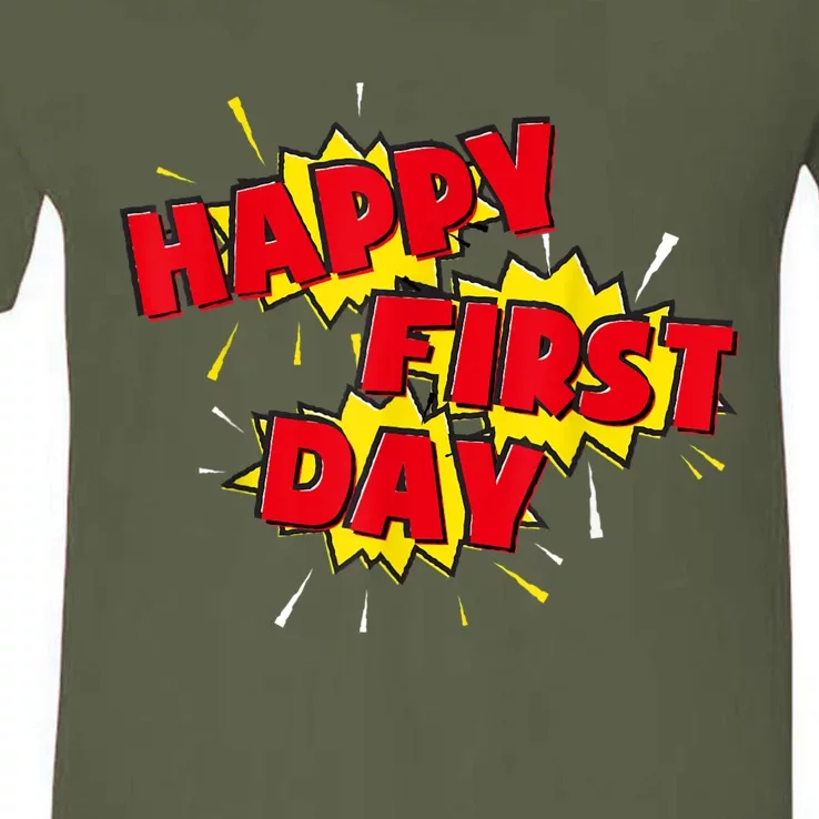 Happy First Day Of School Superhero Comic Book Style V-Neck T-Shirt