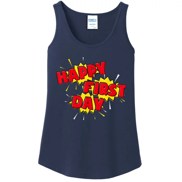 Happy First Day Of School Superhero Comic Book Style Ladies Essential Tank