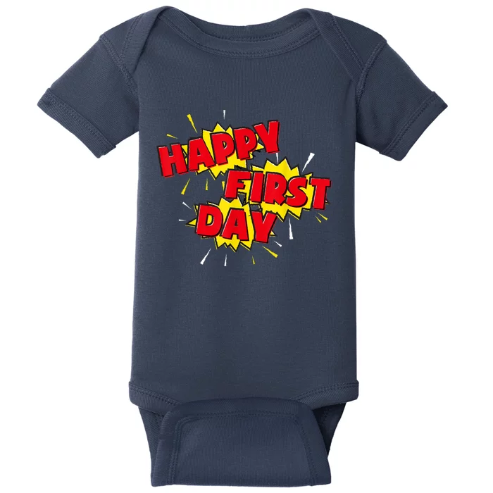 Happy First Day Of School Superhero Comic Book Style Baby Bodysuit