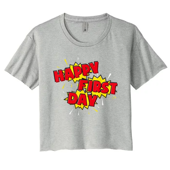 Happy First Day Of School Superhero Comic Book Style Women's Crop Top Tee