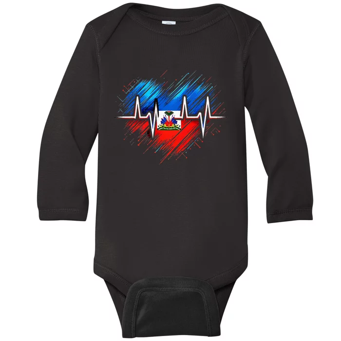 Haitian Flag Day Love Haiti Haitian Haitian Roots Haiti Flag Baby Long Sleeve Bodysuit