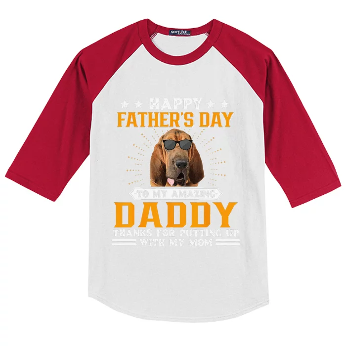 Happy Fathers Day Bloodhound Dog Dad Gifts For Kids Colorblock Raglan Jersey