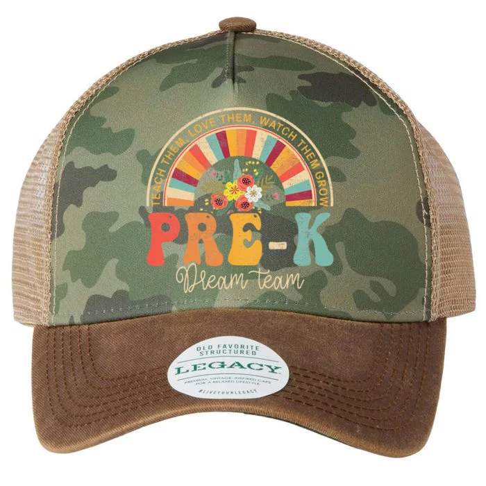 Happy First Day PreK Team Teacher 60s 70s Hippie Retro Legacy Tie Dye Trucker Hat