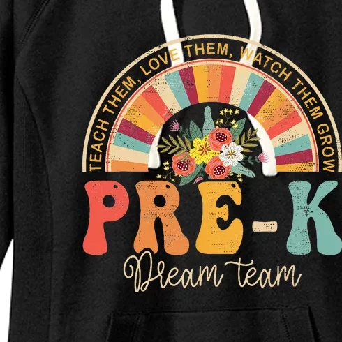 Happy First Day PreK Team Teacher 60s 70s Hippie Retro Women's Fleece Hoodie