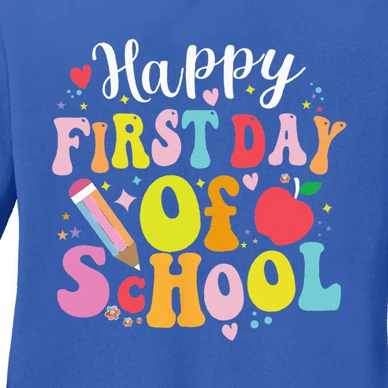 Happy First Day Of School Teachers Back To School Ladies Long Sleeve Shirt