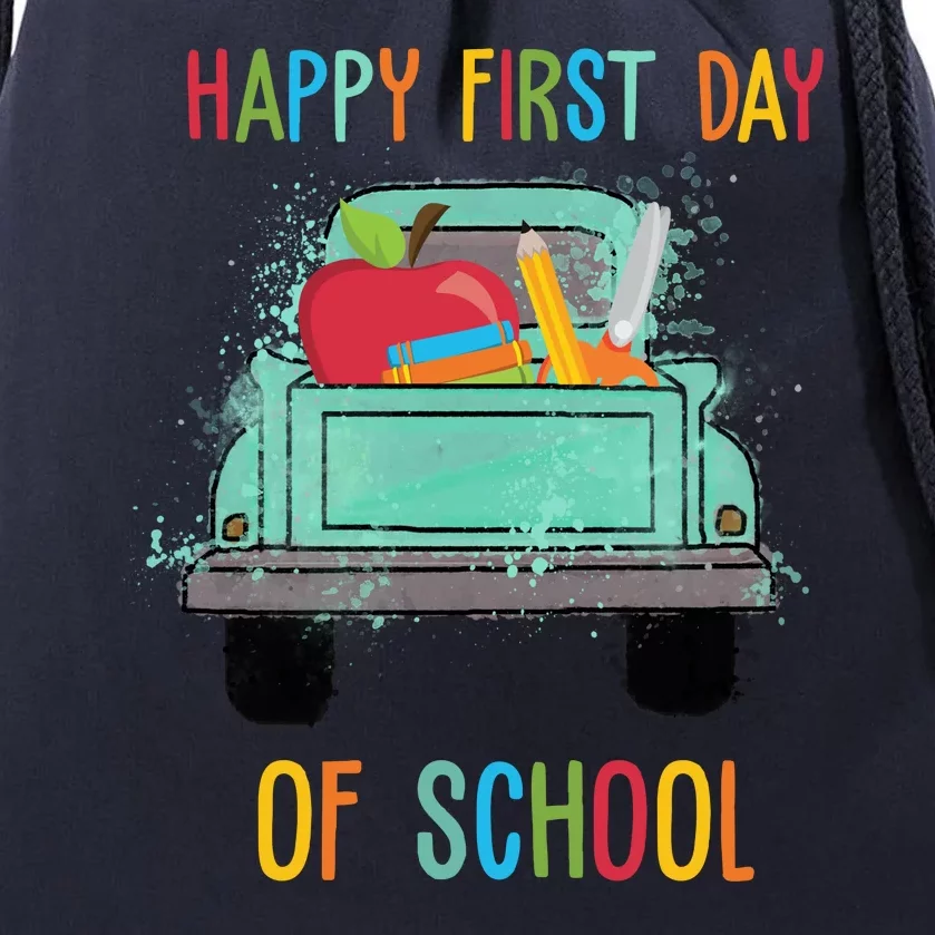 Happy First Day Of School Learning Truck Drawstring Bag