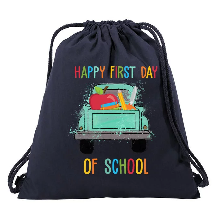 Happy First Day Of School Learning Truck Drawstring Bag