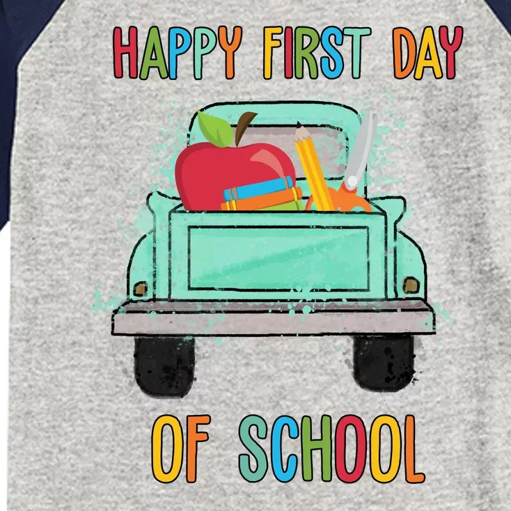 Happy First Day Of School Learning Truck Kids Colorblock Raglan Jersey