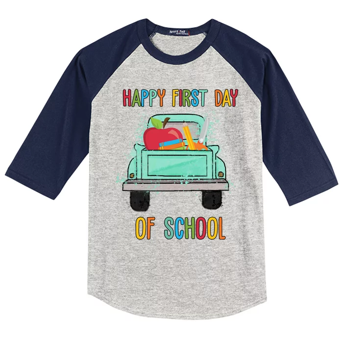 Happy First Day Of School Learning Truck Kids Colorblock Raglan Jersey