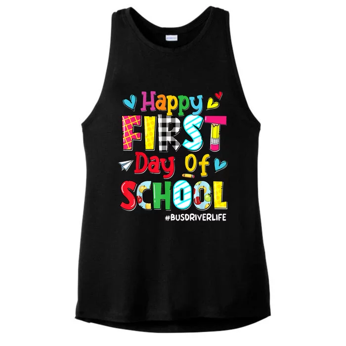 Happy First Day Of School Bus Driver Life Back To School Ladies Tri-Blend Wicking Tank