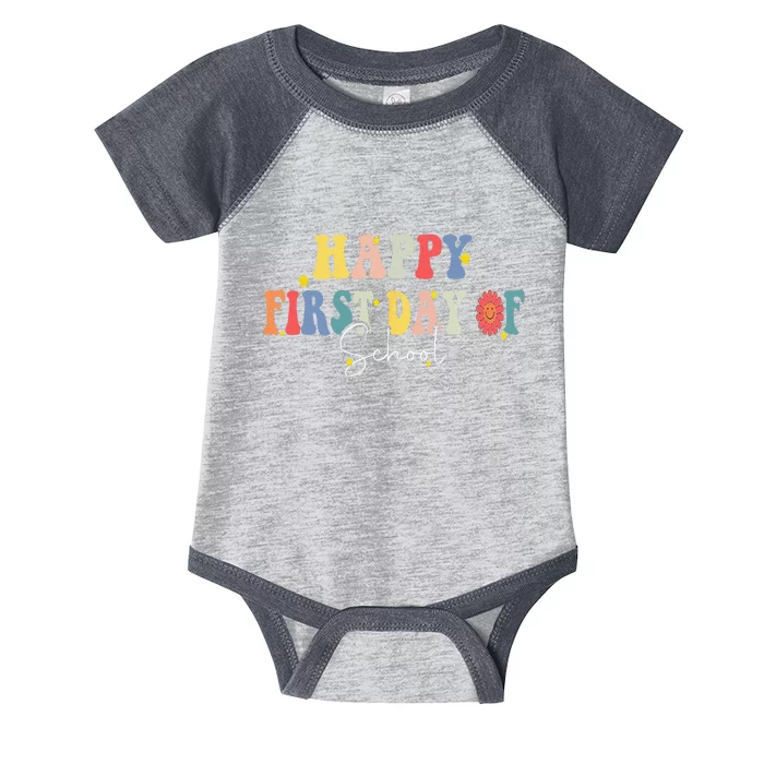 Happy First Day Of School Teachers Back To School Day Infant Baby Jersey Bodysuit