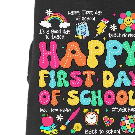 Happy First Day Of School Teacher 1st Back To School Gift Doggie 3-End Fleece Hoodie