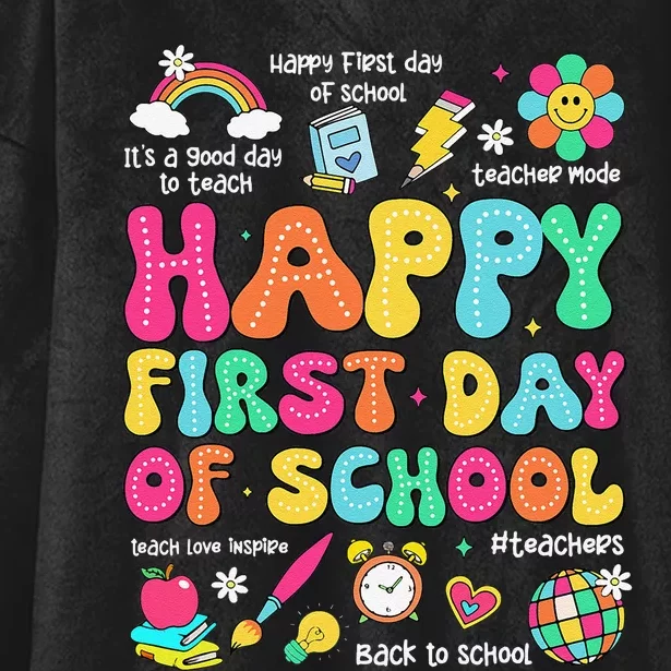 Happy First Day Of School Teacher 1st Back To School Gift Hooded Wearable Blanket