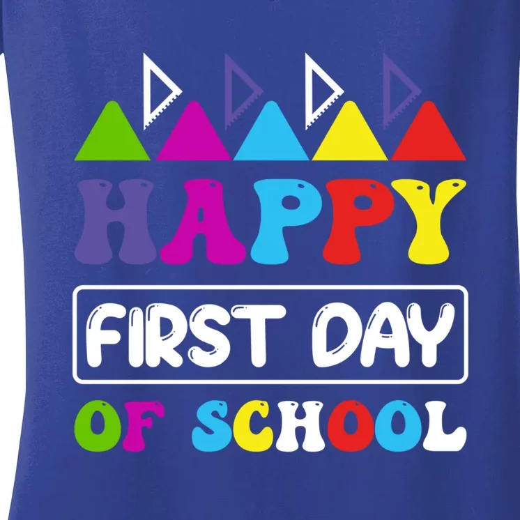 Happy First Day School Back To School Funny Gift Teacher Students Gift Women's V-Neck T-Shirt