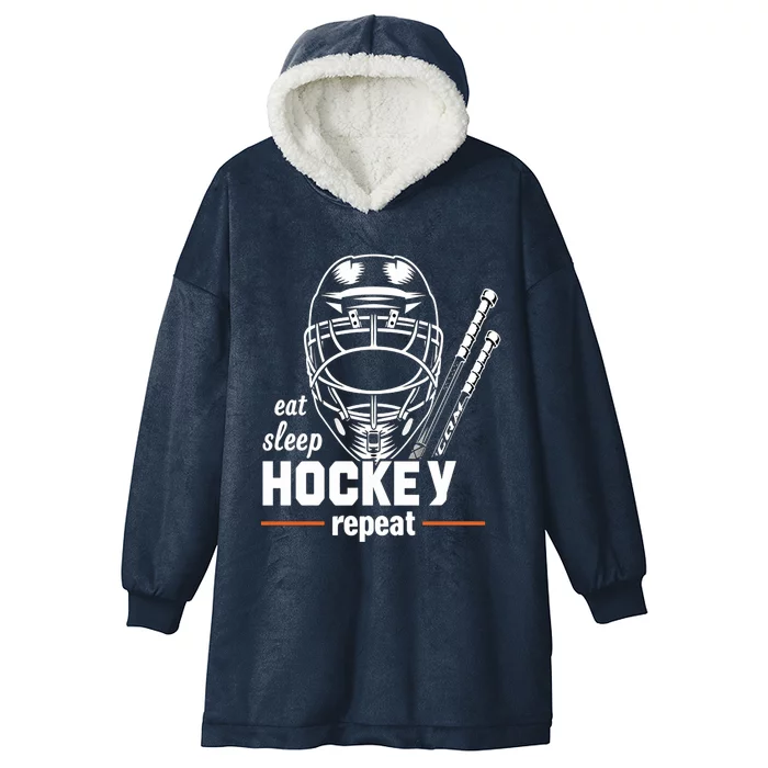 Hockey Fan Eat Sleep Hockey Repeat Ice Skating Sport Art Cool Gift Hooded Wearable Blanket