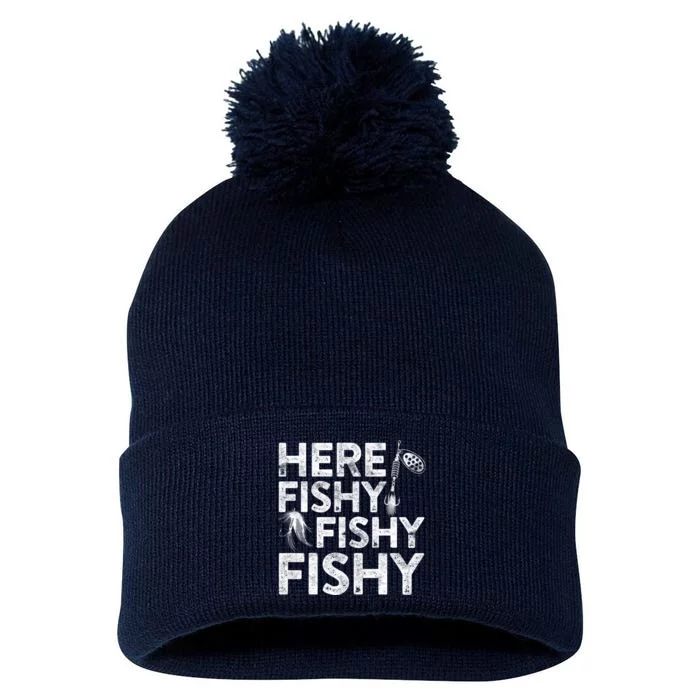 Here Fishy Fishy Fishy Hoodie Fisherman Gift Pom Pom 12in Knit Beanie