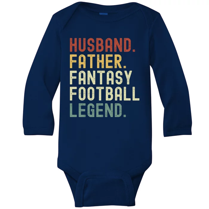 Husband Father Fantasy Football Legend Funny Husband Dad Funny Draft Fathers Baby Long Sleeve Bodysuit