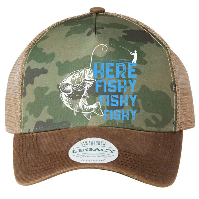 Here Fishy Funny Fishkeeping Aquarist Aquarium Graphic Legacy Tie Dye Trucker Hat