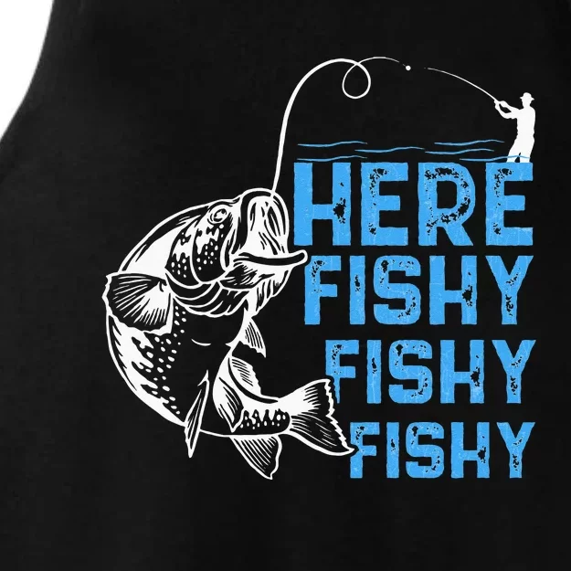 Here Fishy Funny Fishkeeping Aquarist Aquarium Graphic Ladies Tri-Blend Wicking Tank