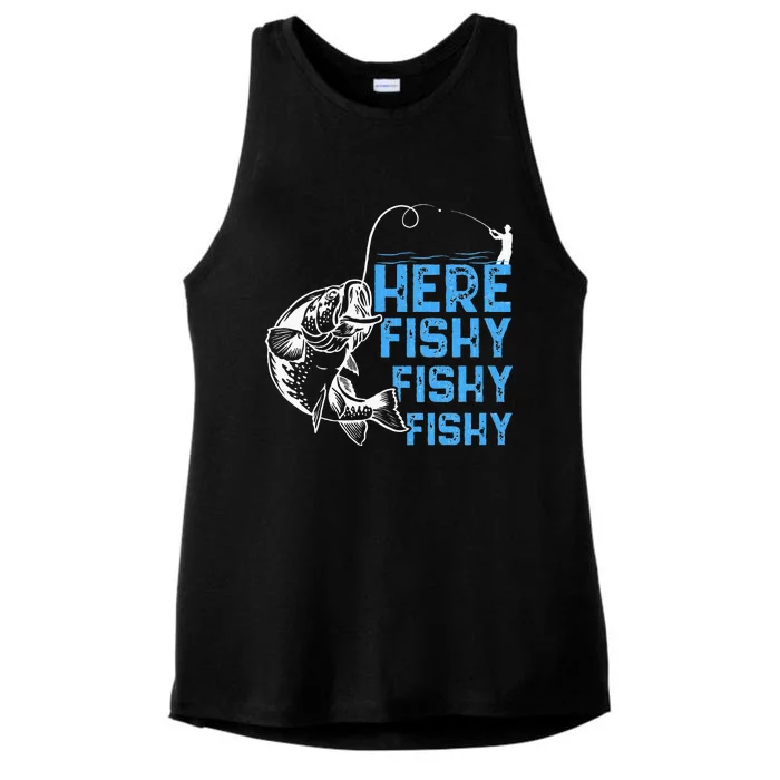 Here Fishy Funny Fishkeeping Aquarist Aquarium Graphic Ladies Tri-Blend Wicking Tank