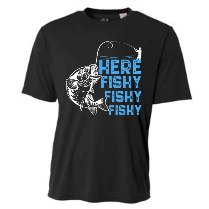 Here Fishy Funny Fishkeeping Aquarist Aquarium Graphic Cooling Performance Crew T-Shirt