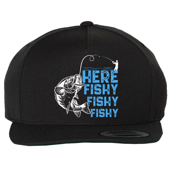 Here Fishy Funny Fishkeeping Aquarist Aquarium Graphic Wool Snapback Cap