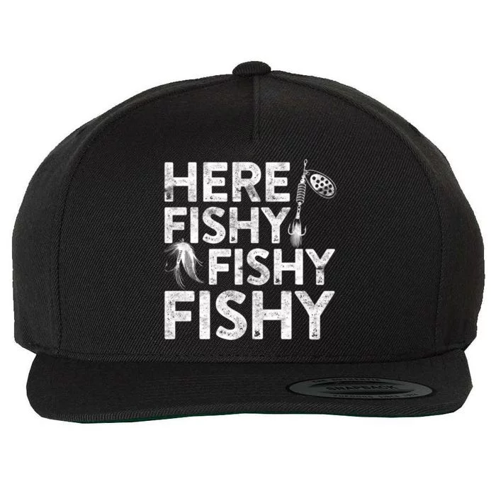 Here Fishy Fishy Fishy Gift Fisher Gifgift Wool Snapback Cap