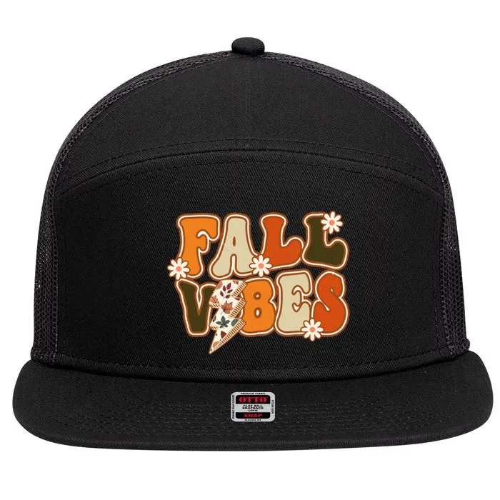 Hello Fall Floral Retro Vibes 7 Panel Mesh Trucker Snapback Hat