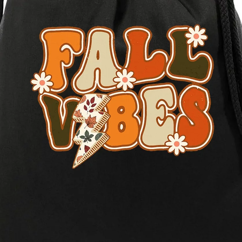 Hello Fall Floral Retro Vibes Drawstring Bag