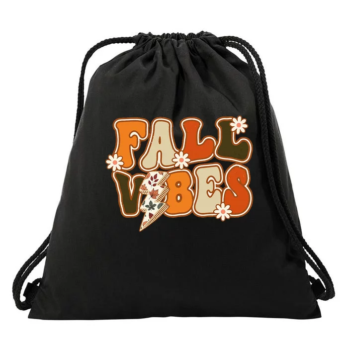 Hello Fall Floral Retro Vibes Drawstring Bag