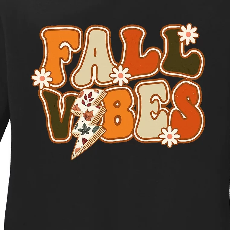 Hello Fall Floral Retro Vibes Ladies Long Sleeve Shirt