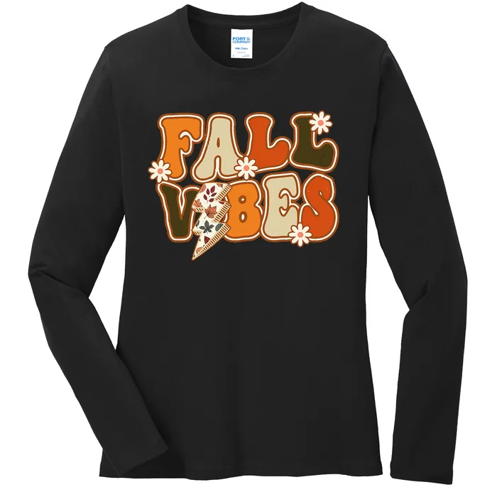 Hello Fall Floral Retro Vibes Ladies Long Sleeve Shirt