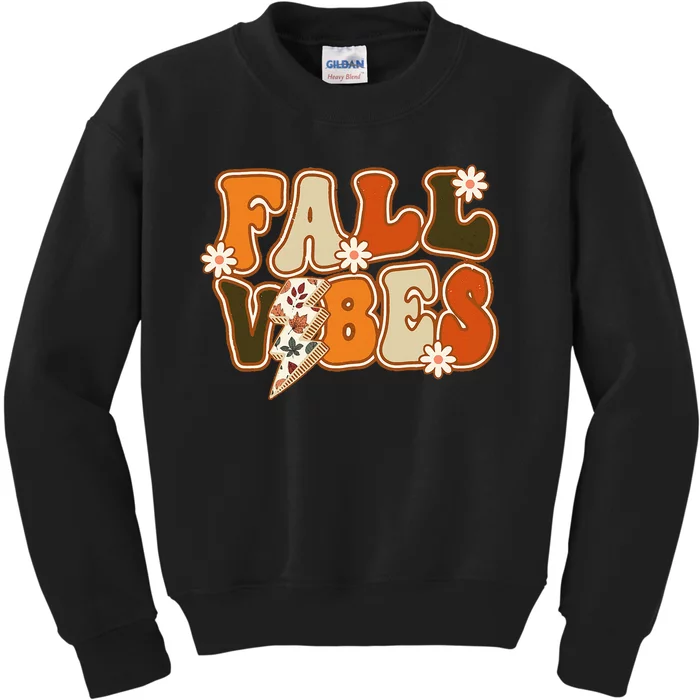 Hello Fall Floral Retro Vibes Kids Sweatshirt